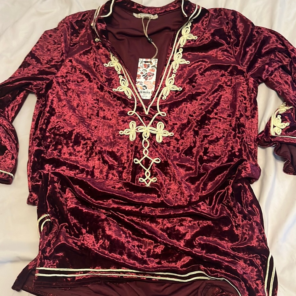 Crushed red velvet shirt